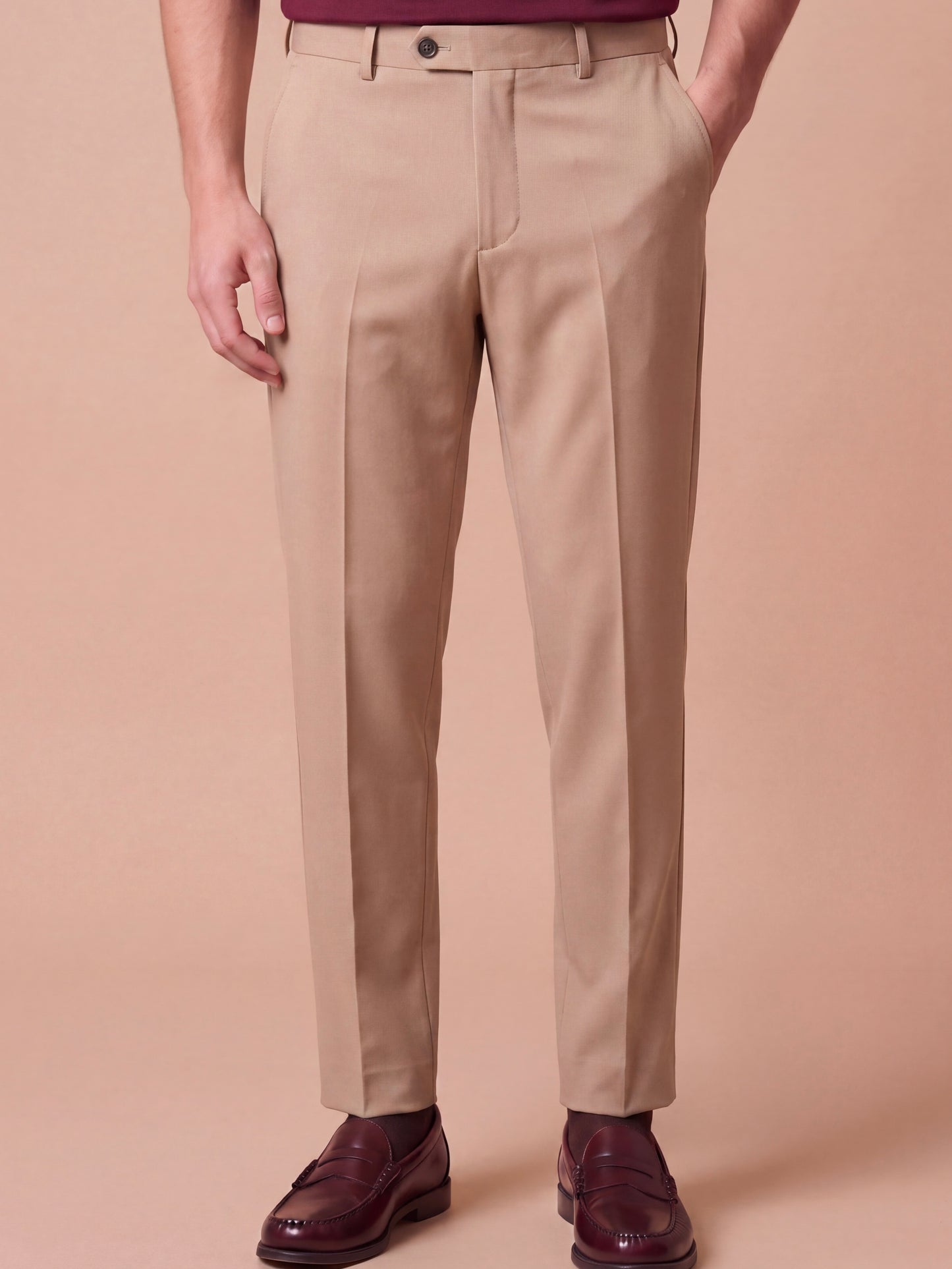 Erkek Slim Fit Kum Beji Renk Kumaş Pantolon