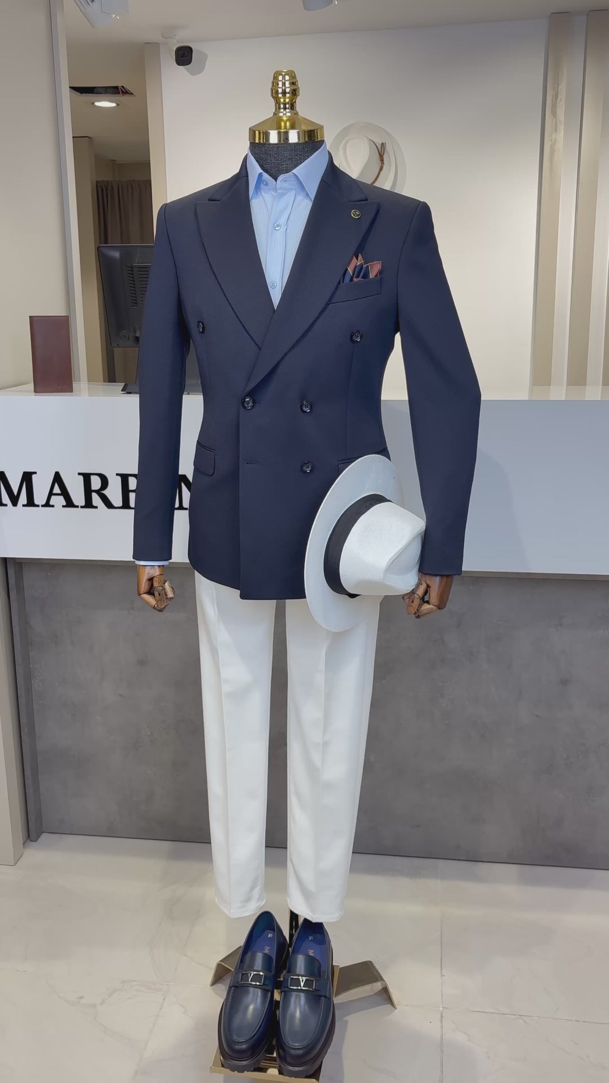 İtalyan Stil Slim Fit Kruvaze Erkek Tek Ceket Lacivert