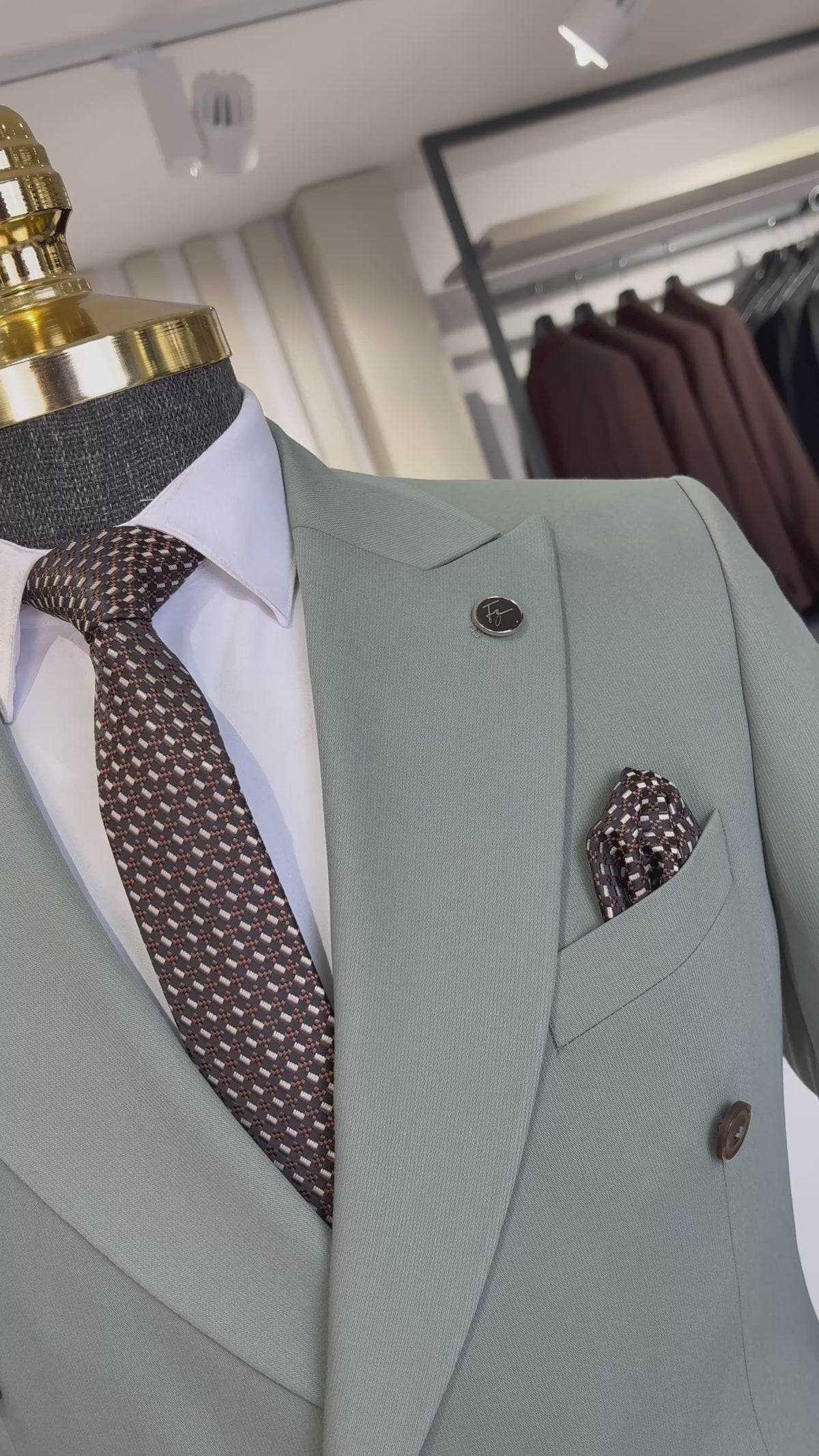 Slim Fit Erkek Sivri Yaka Kruvaze Ceket Pantolon Takım Elbise- Yeşil