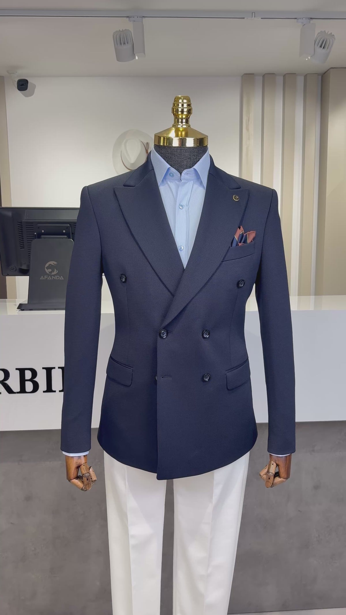 İtalyan Stil Slim Fit Kruvaze Erkek Tek Ceket Lacivert