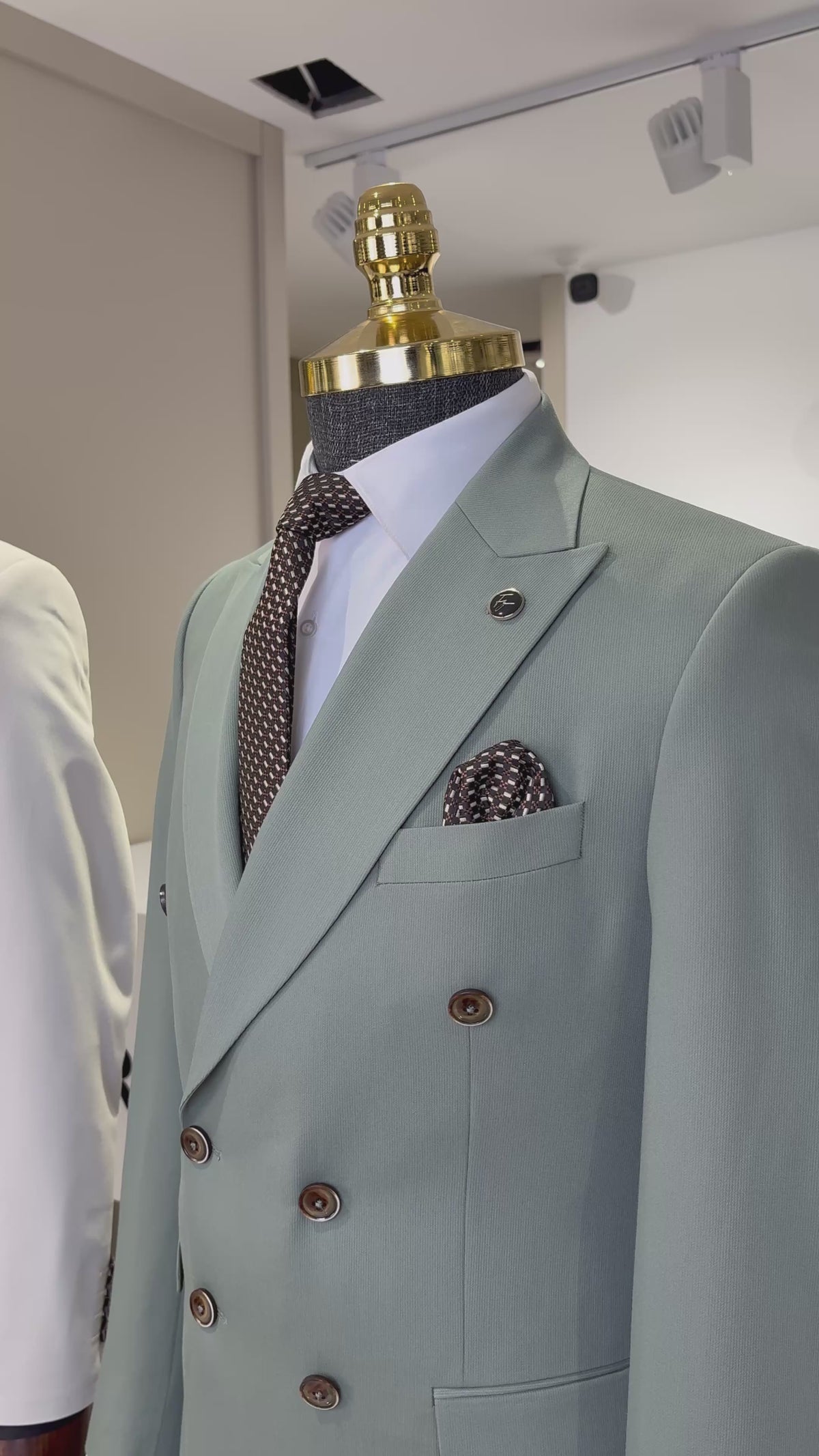 Slim Fit Erkek Sivri Yaka Kruvaze Ceket Pantolon Takım Elbise- Yeşil