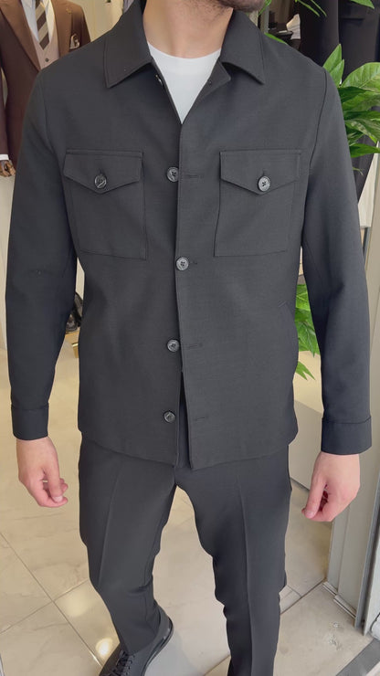 Gofre Kumaş Spor Ceket-Pantolon -Siyah