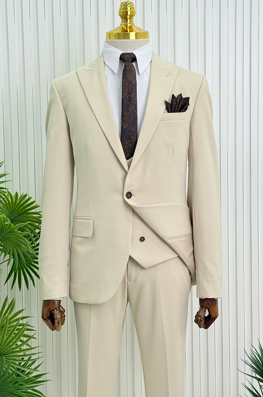 İtalyan stil slim fit ceket yelek pantolon takım elbise
