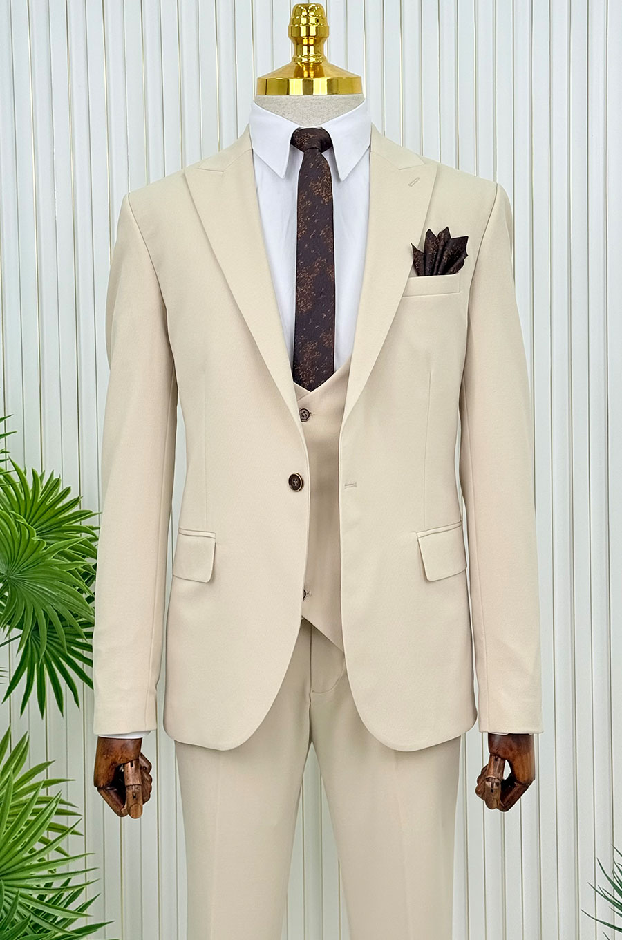 İtalyan stil slim fit ceket yelek pantolon takım elbise