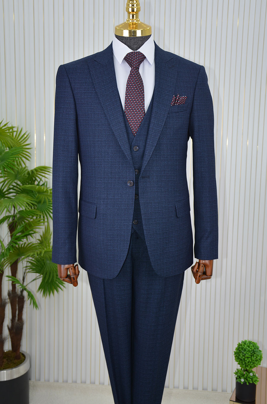 İtalyan stil slimfit ceket yelek pantolon takım elbise