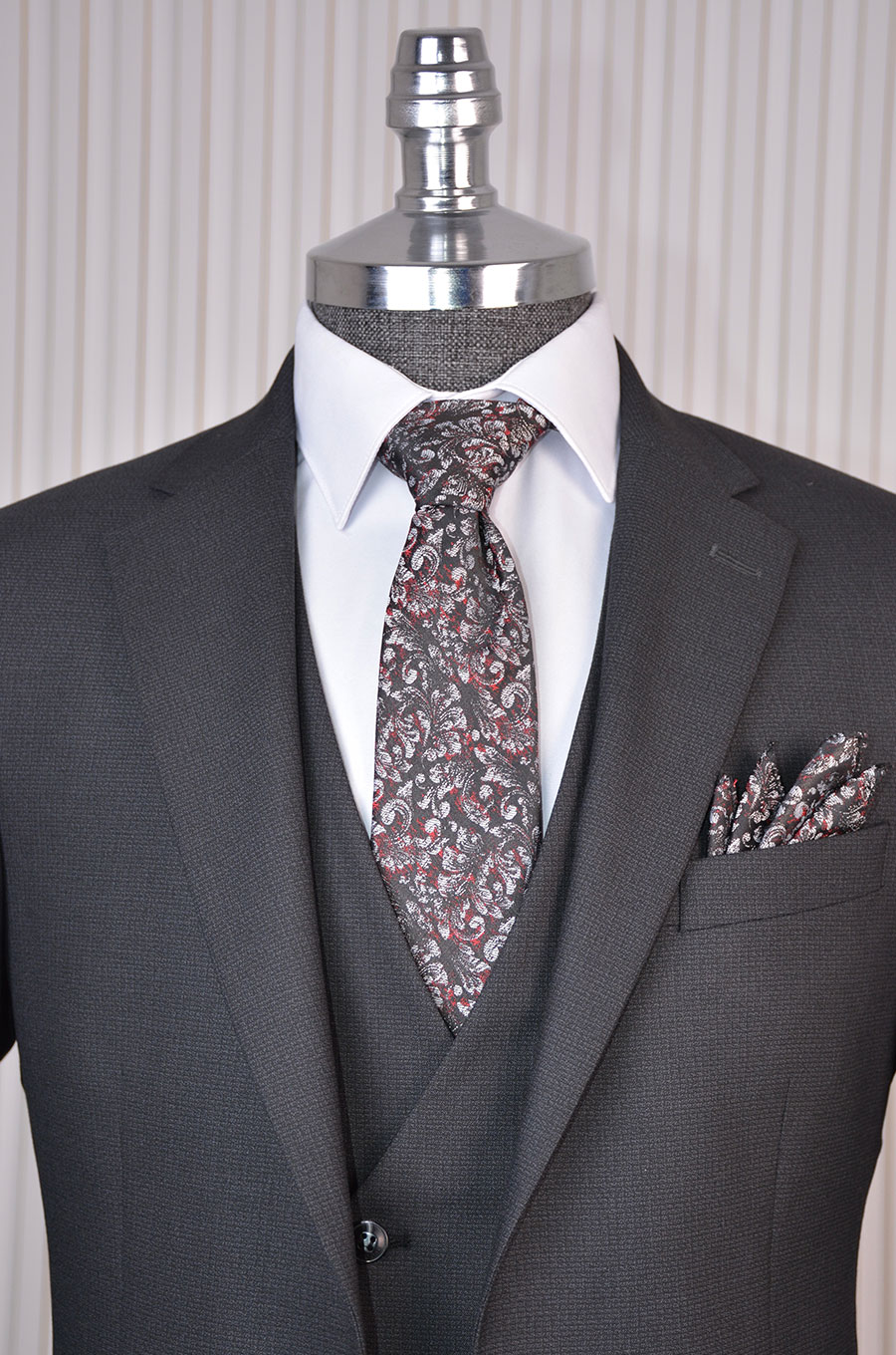 İtalyan Stil Slimfit DESENLİ Ceket Yelek Pantolon Takım Elbise